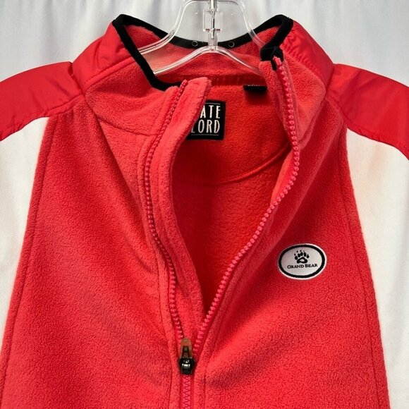 Kate Lord Womens Fleece Jacket Red White Color Block Full Zip Pockets Small - Picture 3 of 10